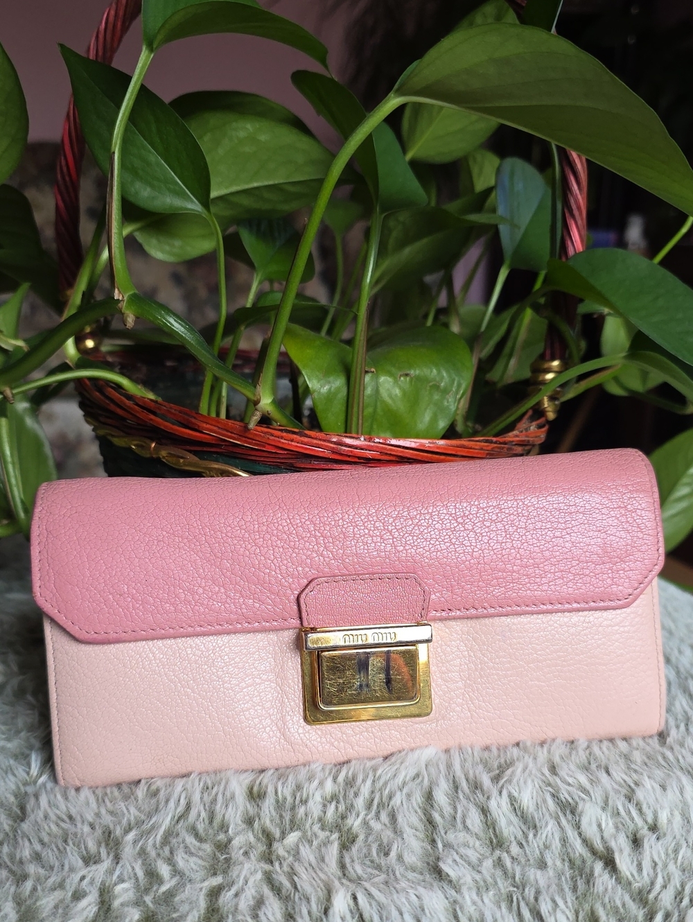 Miu Miu Pink Two-Tone Leather Wallet